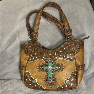 Western Brown and Turquoise Embellished Women's Bag